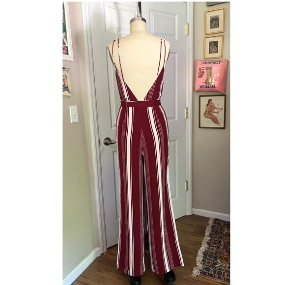 LOVERS + FRIENDS "Charisma" Red Striped Belted wide leg JUMPSUIT Romper *SMALL* - Picture 6 of 9